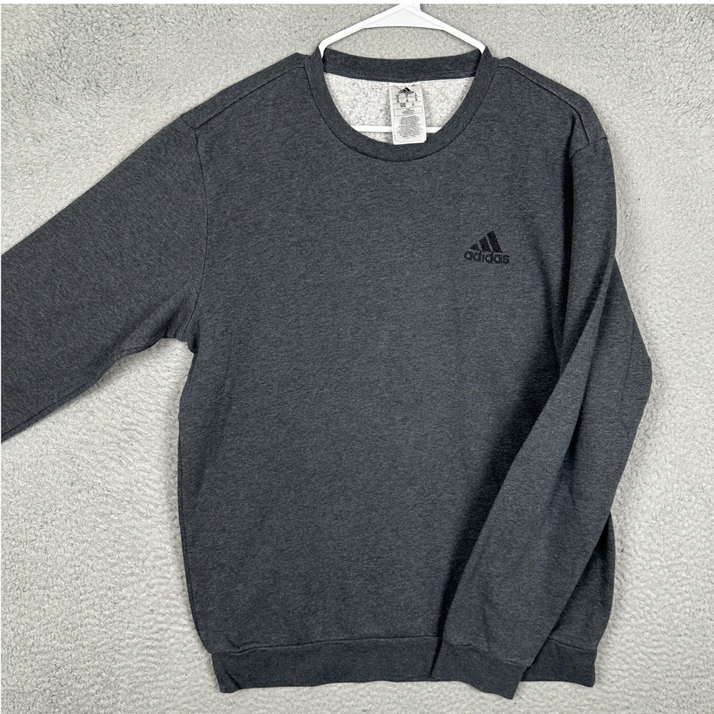 Adidas Sweatshirt Mens Medium Crewneck Dark Grey Embroidered Logo Pullover EUC